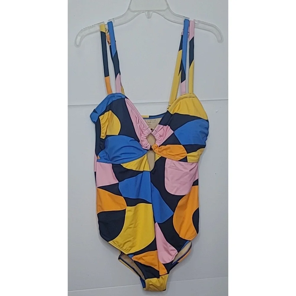 Eloquii One Piece Swimsuit Womens 18 Multicolor Abstract Keyhole Vacation Summer